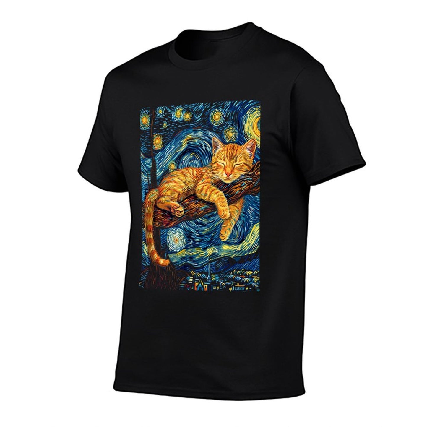 Cat Starry Night Van Gogh Cat For Cat Lover Cat Mom Cat Dad  High-quality Stitching T-Shirt