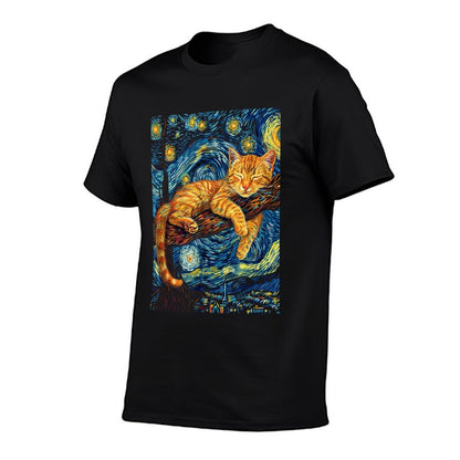 Cat Starry Night Van Gogh Cat For Cat Lover Cat Mom Cat Dad  High-quality Stitching T-Shirt