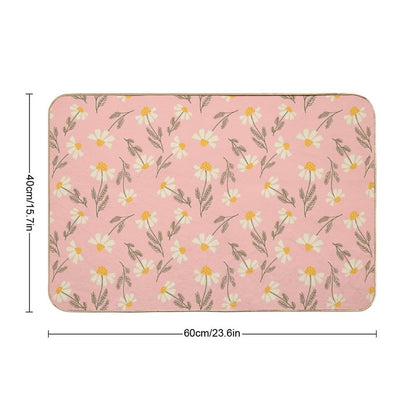 Chamomile Flowers on Pink Durable Bath Mat