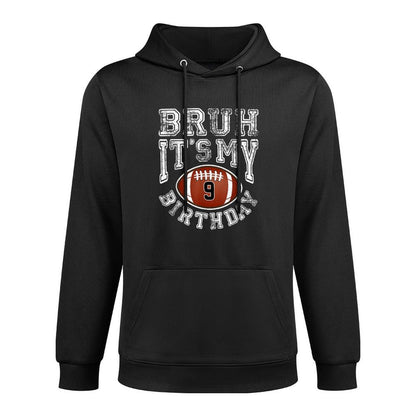 Bruh It's My 9th Birthday 9 Year Old Football Player Adjustable Hood Hoodie