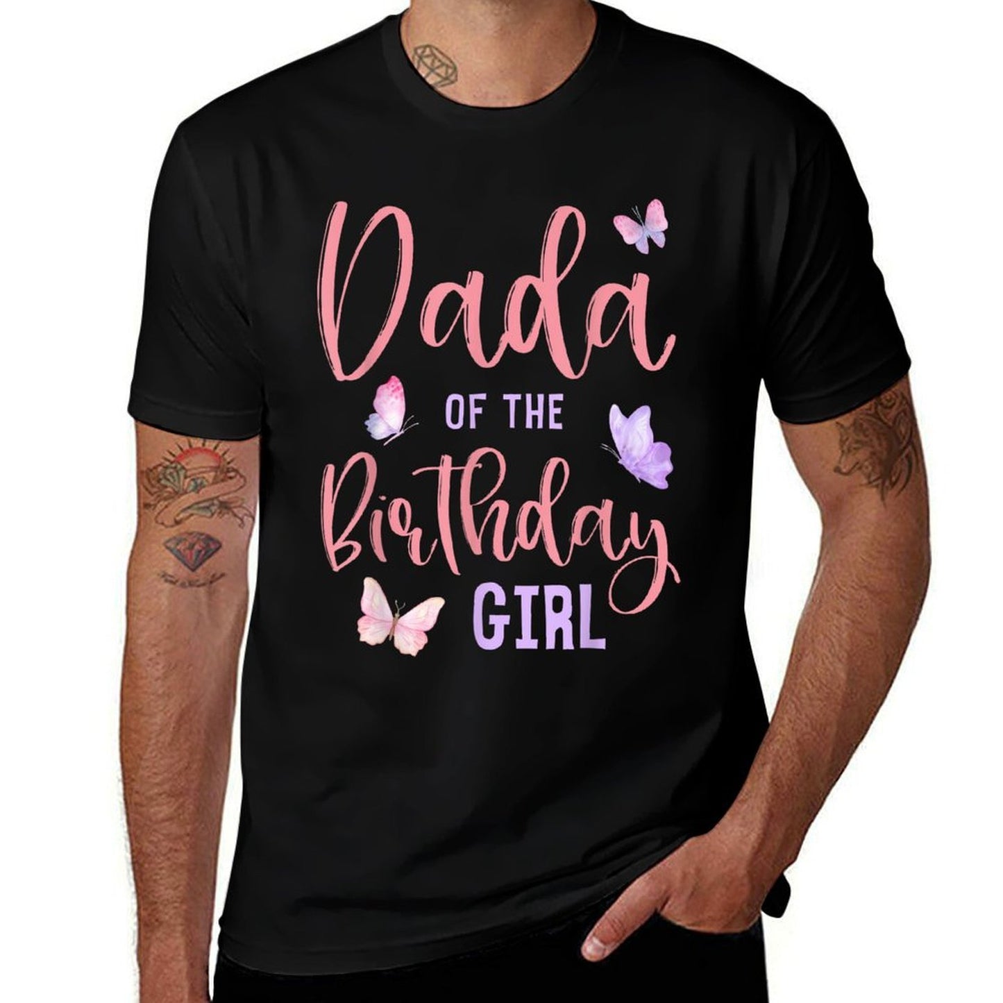 Dada of The Birthday Girl Butterfly Party Matching Family  Oversized Silhouette T-Shirt