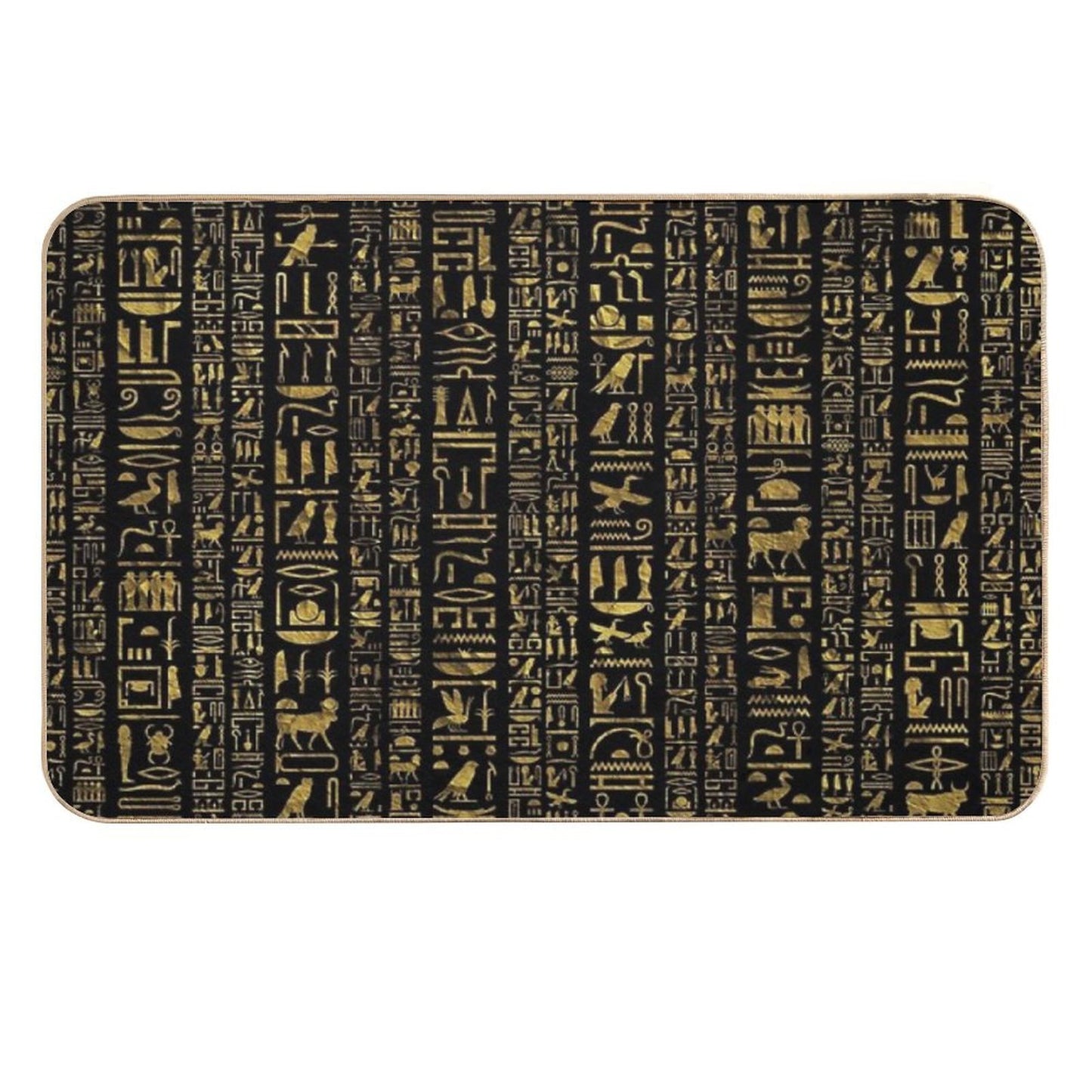 Egyptian Hieroglyphs Vintage Gld on Black  Stain-Proof Bath Mat