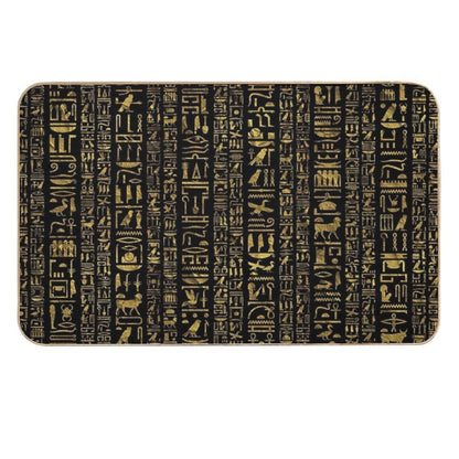 Egyptian Hieroglyphs Vintage Gld on Black  Stain-Proof Bath Mat