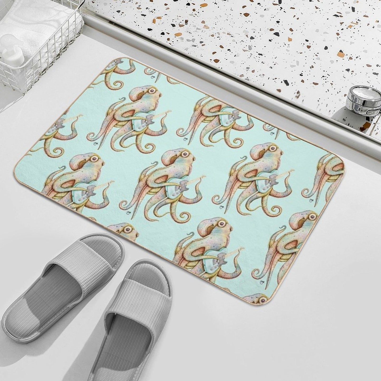 POLAH - The Axe Wielding Octopus (on Aqua)  Easy Maintenance Bath Mat