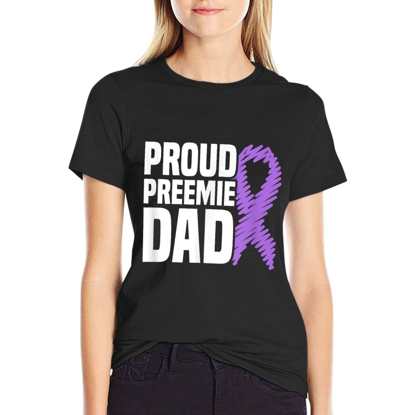 Proud Preemie Dad NICU Premature Birth Prematurity Awareness  Polyester Blend T-Shirt