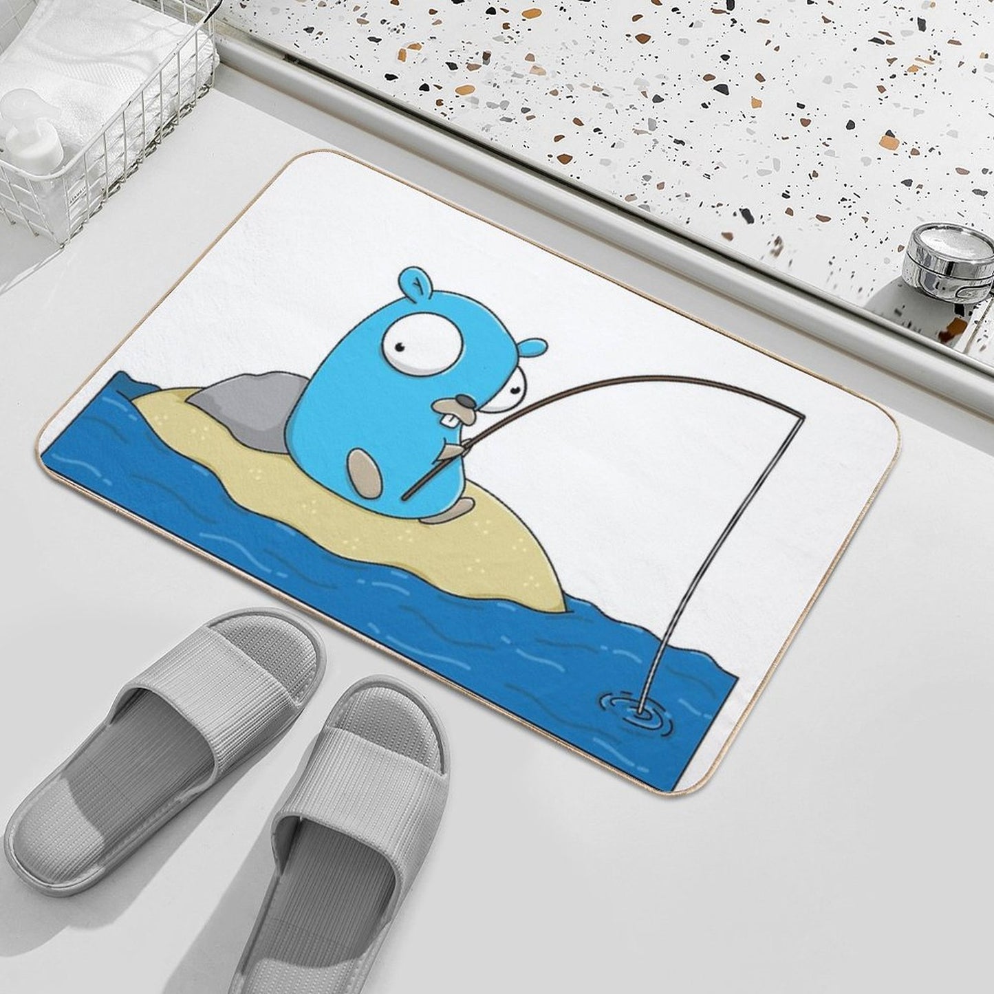 Fishing Gopher  Fade-Resistant Bath Mat