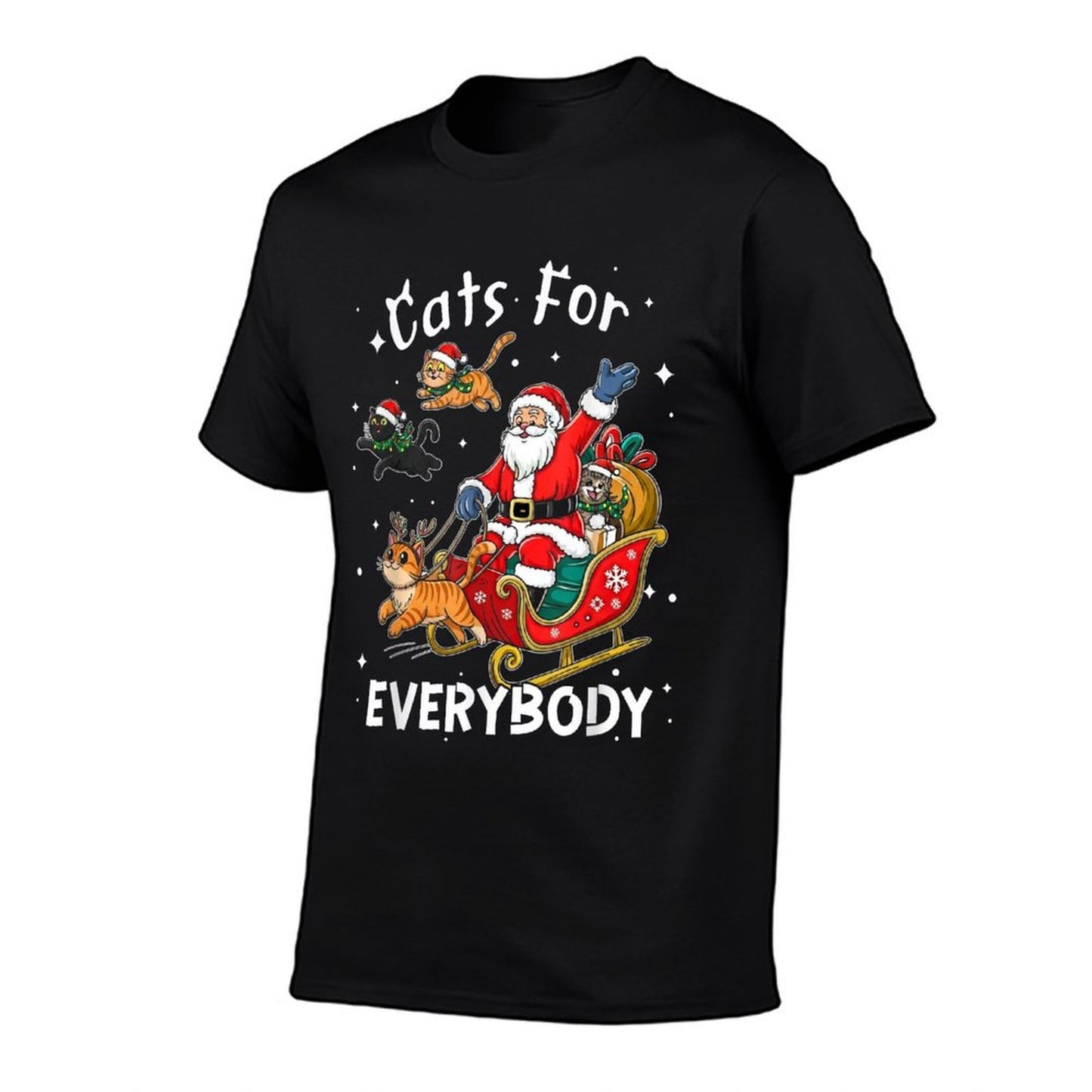 Cats for Everybody Santa Christmas Funny Cat Xmas Women Kids  Summer-ready Fabric T-Shirt