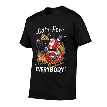 Cats for Everybody Santa Christmas Funny Cat Xmas Women Kids  Summer-ready Fabric T-Shirt