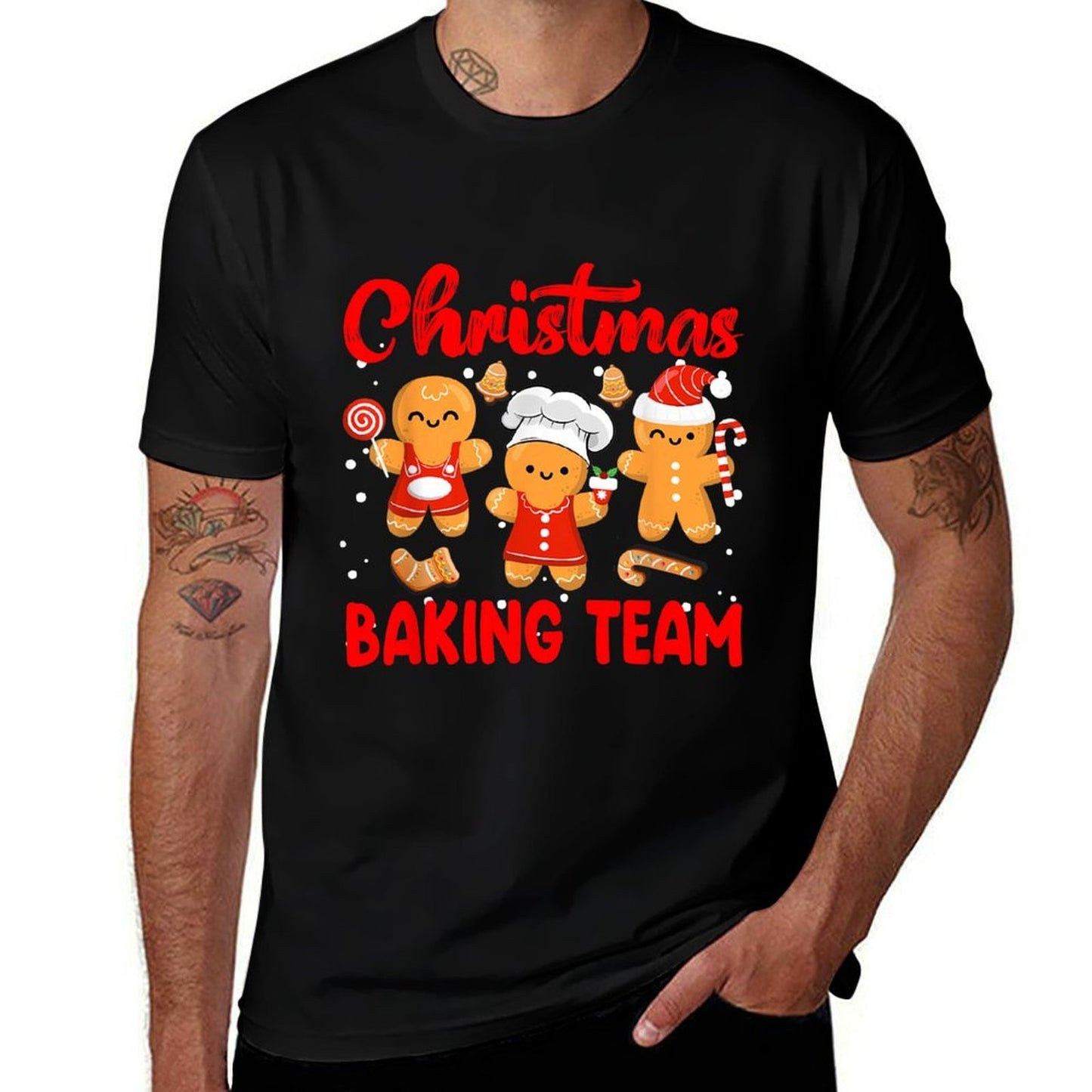 Christmas Baking Team Gingerbread Family Matching Pajamas  Rolled Sleeves T-Shirt