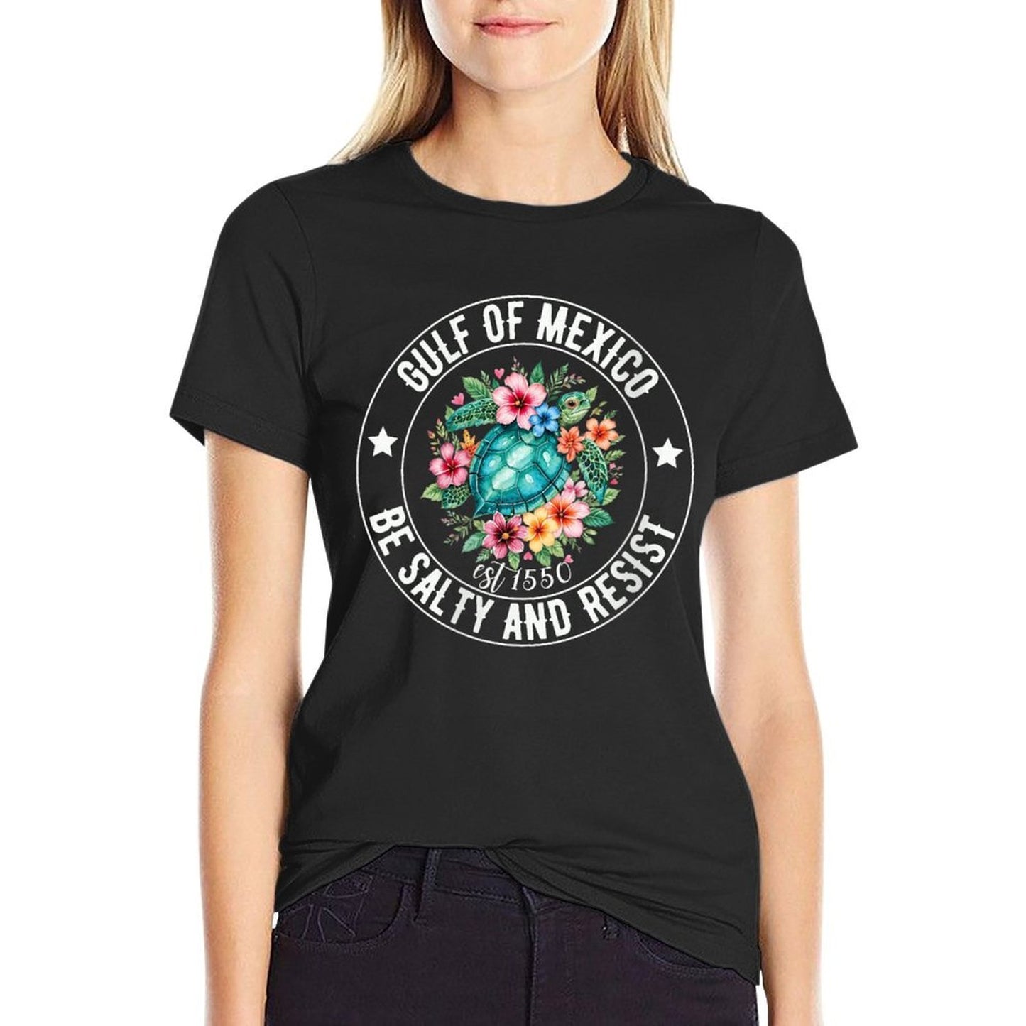 Womens Stay The Gulf of Mexico Be Salty And Resist Turtle  Graphic-printed T-Shirt