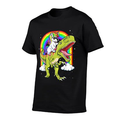 Rainbow Unicorn Riding T Rex - Dinosaur Boys Girls Men Women  Eco-friendly Material T-Shirt
