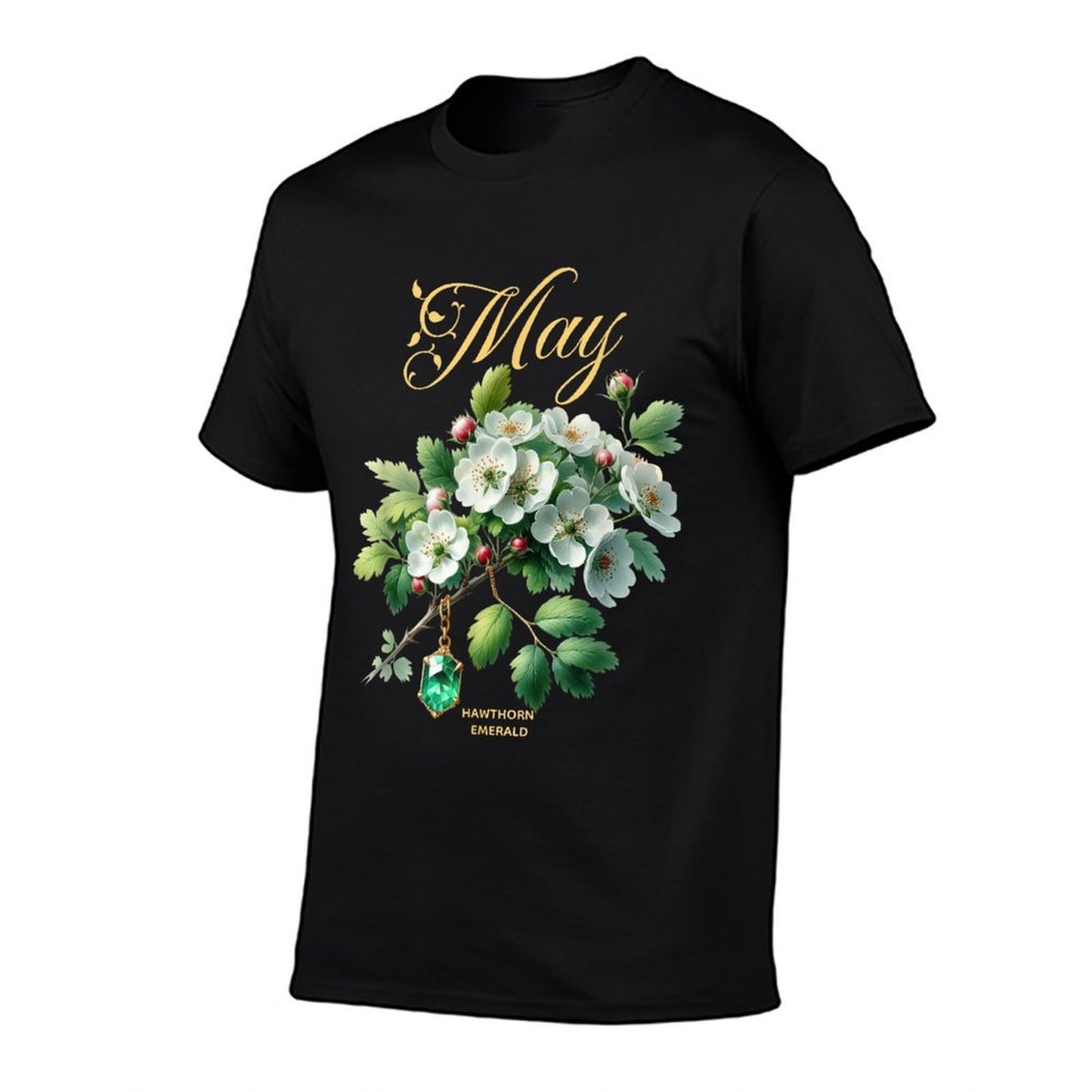 May Birth Month Flower & Gemstone Gifts - Hawthorn & Emerald  Odor-resistant T-Shirt