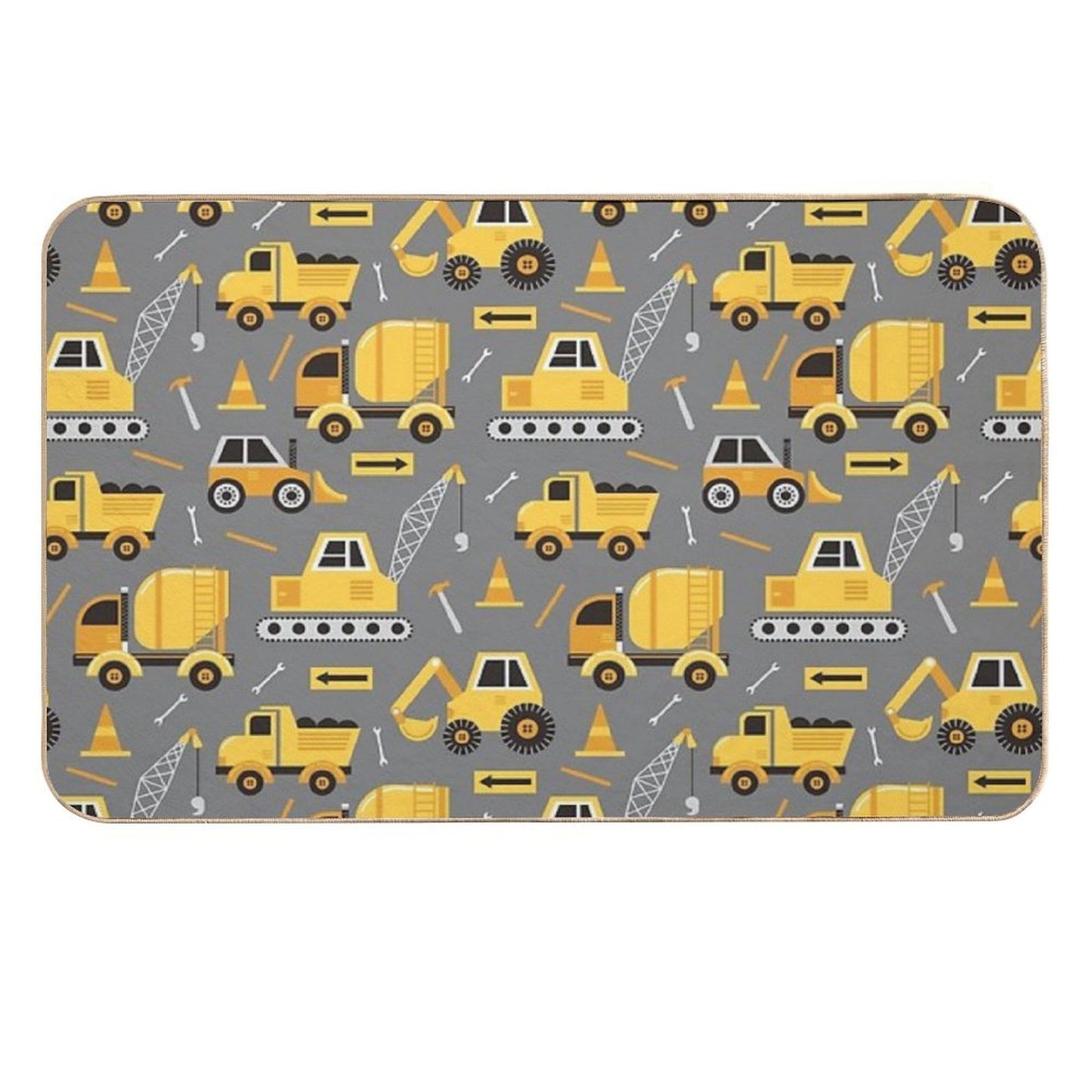 Construction Trucks on Gray  Repositionable Bath Mat