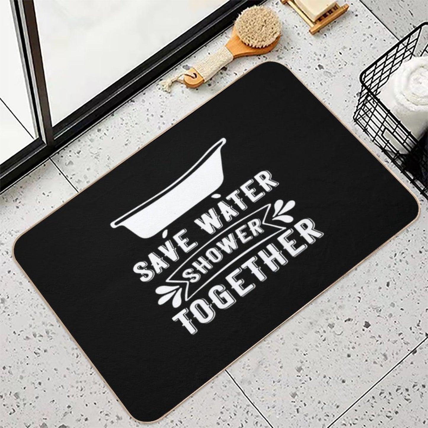 Save Water Shower Together  Fade-Resistant Bath Mat