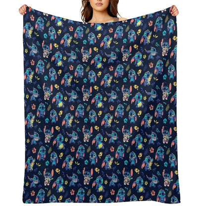 Cute Stitch Pattern  90s Kid, Cartoon Alien, Ohana, Hawaii Eco-conscious Throw Blanket