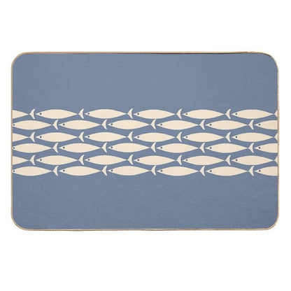 Fish Stripe 6 - Minimalist Mid Century Modern Pattern in Stone Blue And Cream  Repositionable Bath Mat