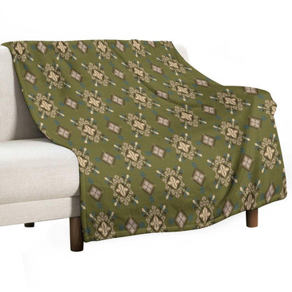 Traditional Ethnic Textile Pattern in Green And Brown Easy Care Throw Blanket