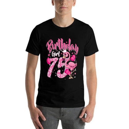75th Birthday Gift Flamingo Fan 75 Year Old Women 75th Bday  Heathered Texture T-Shirt