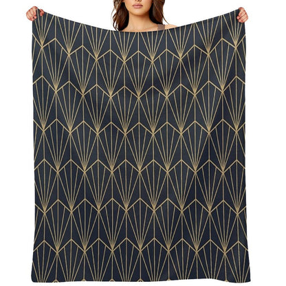 Art Deco in Navy And Gold Anti-pilling Throw Blanket