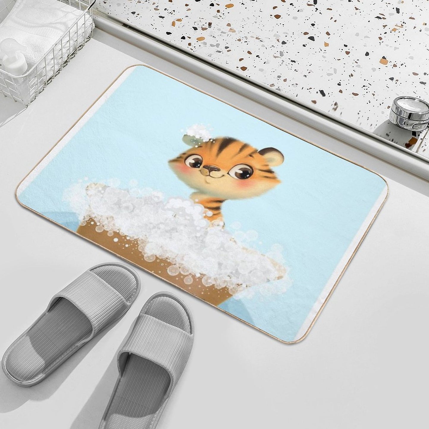 Cute Baby Tiger in A Bathtub, Boys Bathroom Print, Baby Animals in Tub, Whimsy Animal, Kids Bathroom Art  Versatile Bath Mat