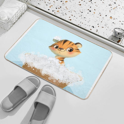 Cute Baby Tiger in A Bathtub, Boys Bathroom Print, Baby Animals in Tub, Whimsy Animal, Kids Bathroom Art  Versatile Bath Mat