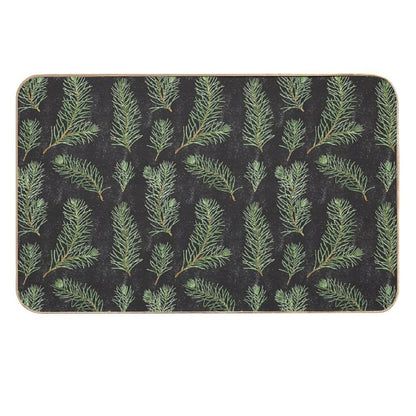 Watercolor Pine Branches Pattern on Black Background  Multi-Purpose Bath Mat