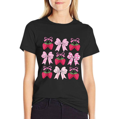 Strawberry Coquette Bow Aesthetic Strawberries Fruit Season  Classic T-Shirt