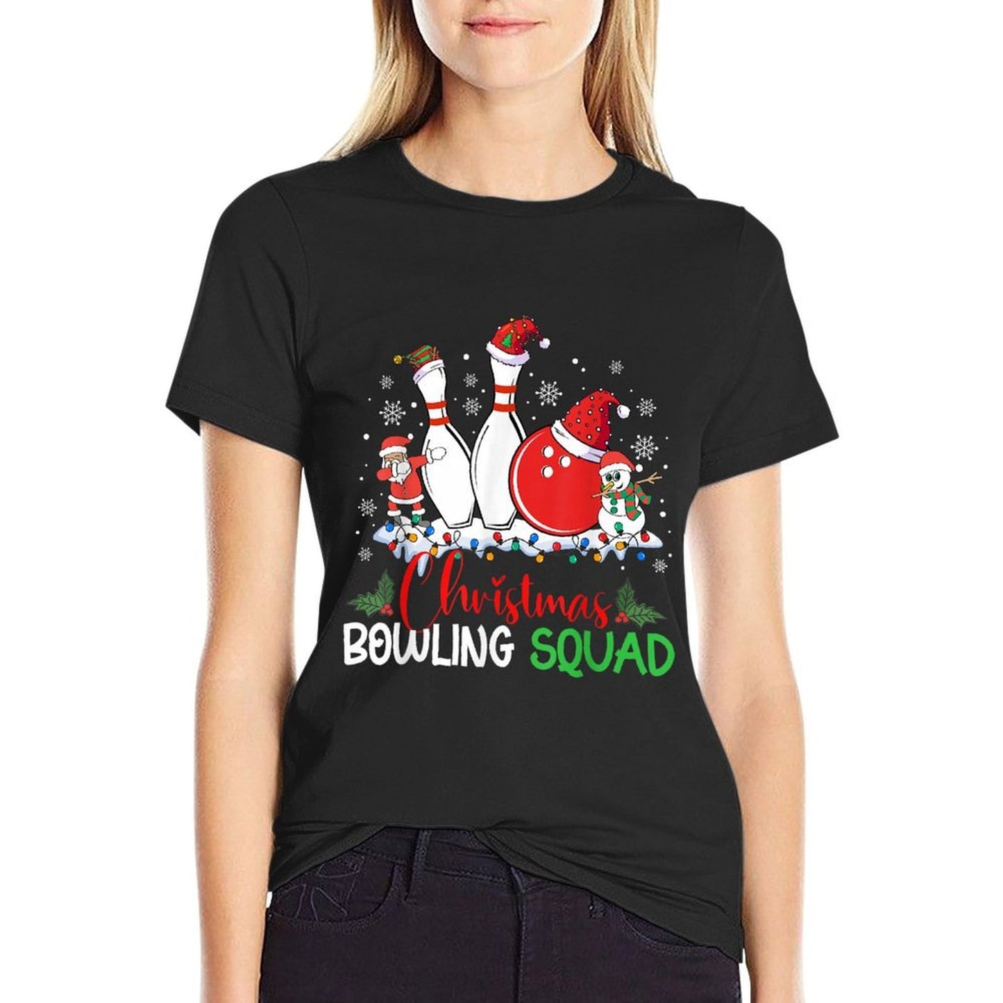Christmas Bowling Squad Xmas Lights Santa Bowling Player  Easy-care T-Shirt