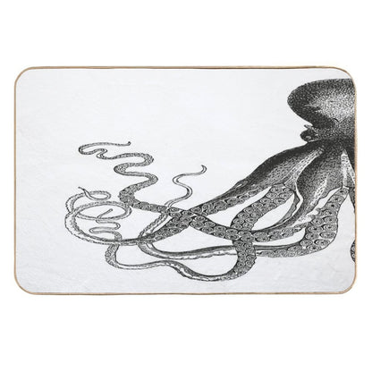 Half Octopus  Left Side  Vintage Octopus  Tentacles  Sea Creatures  Nautical  Ocean  Sea  Beach  Diptych  Black And Wh  Non-Slip Bath Mat