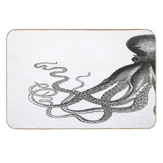 Half Octopus  Left Side  Vintage Octopus  Tentacles  Sea Creatures  Nautical  Ocean  Sea  Beach  Diptych  Black And Wh  Non-Slip Bath Mat