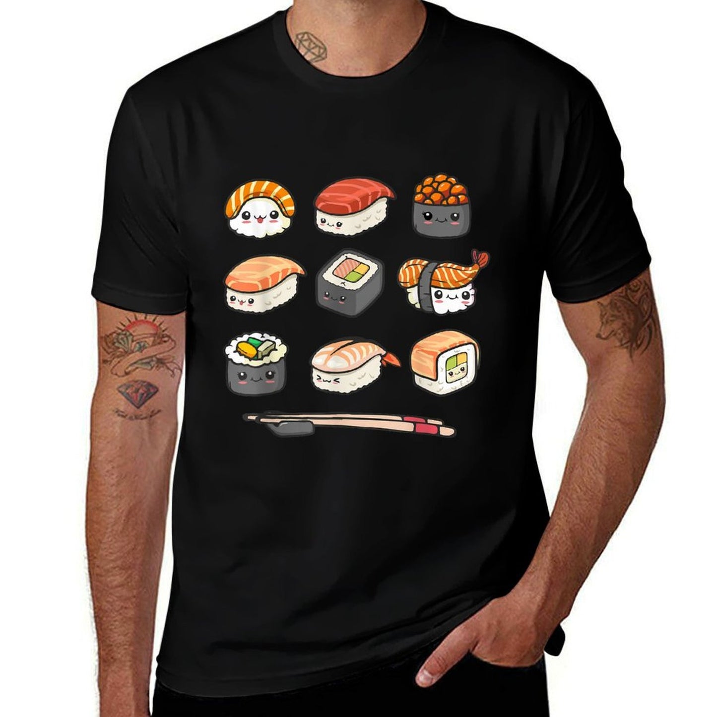 Happy Sushi Anime Kawaii Set Japanese Food Lover Otaku Manga  Polyester Blend T-Shirt