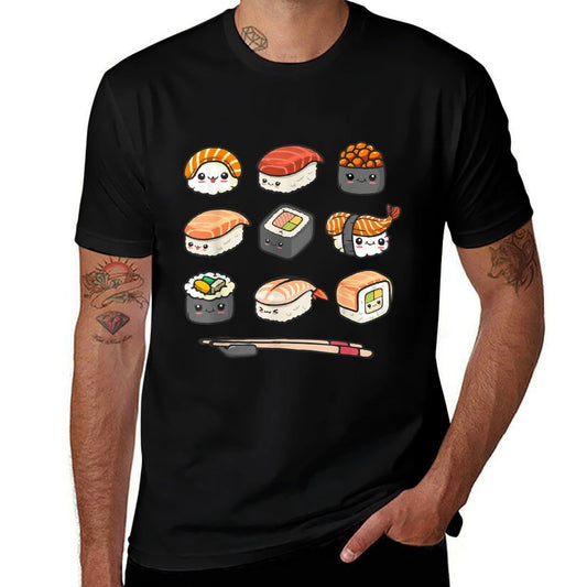 Happy Sushi Anime Kawaii Set Japanese Food Lover Otaku Manga  Polyester Blend T-Shirt