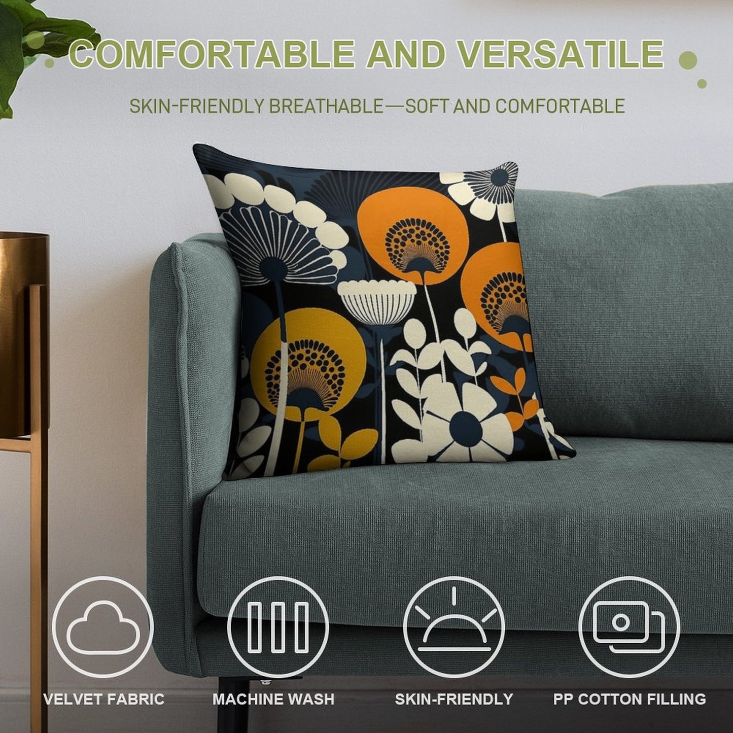 Floral Pattern, Finland Soft Easy Maintenance Throw Pillow