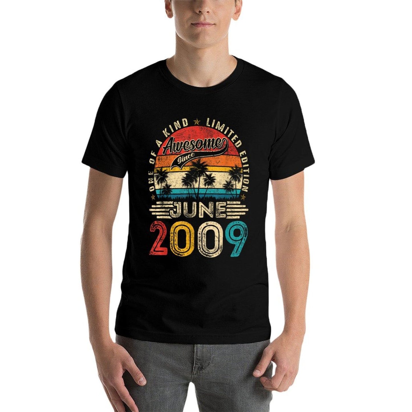 Awesome Since June 2009 Vintage Boys Girls Kid 16th Birthday  Rolled Sleeves T-Shirt