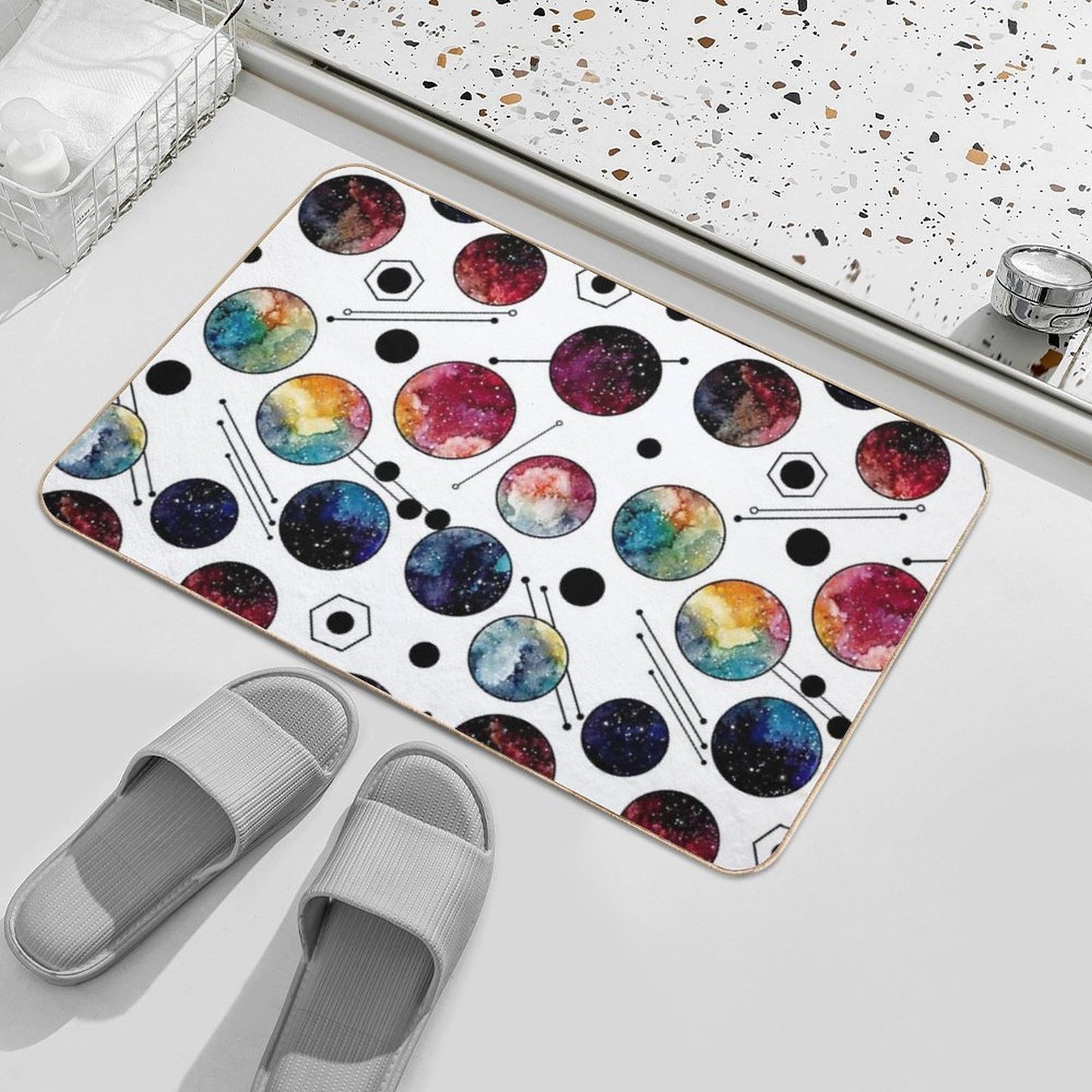 Watercolor Colorful Galaxy in Circles  High-Traffic Bath Mat