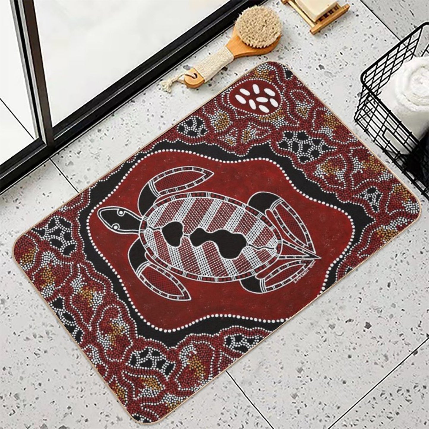 Authentic Aboriginal Art -  Turtle Dreaming  Toxin-Free Bath Mat
