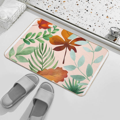 Wild Tropical Hawaiian Leaves And Flowers Pattern  Repositionable Bath Mat
