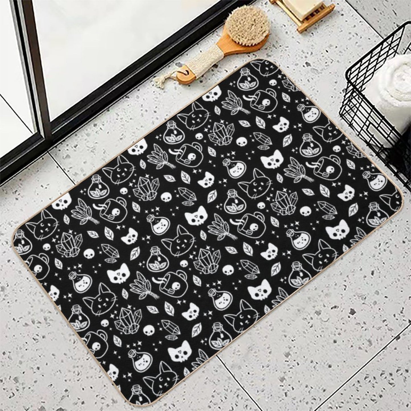 Herb Witch  Black And White  Nikury Durable Bath Mat