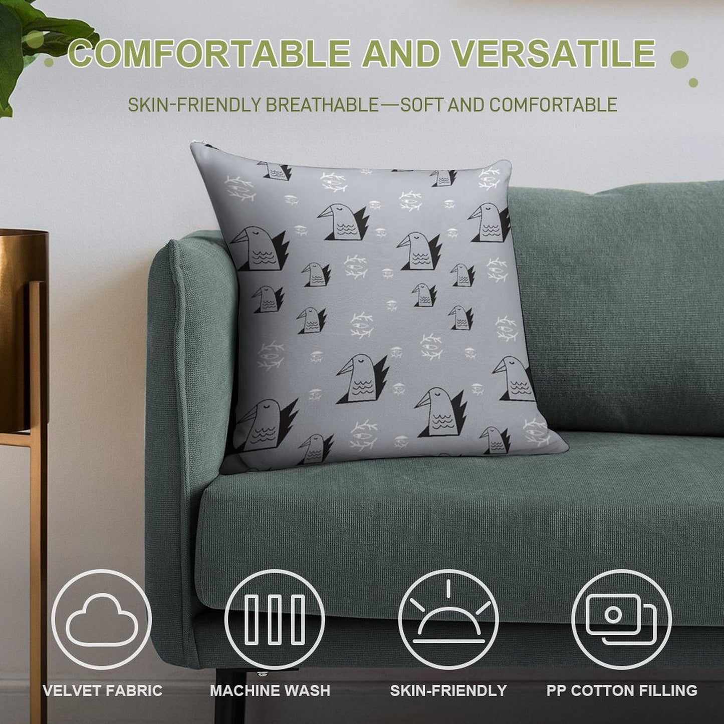 Birds And Eyes Steel Blue Soft Multiple Sizes Throw Pillow