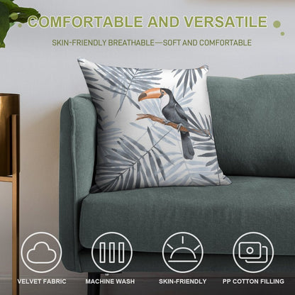 Palm Leaves And Toucan Soft Shrink-Resistant Throw Pillow