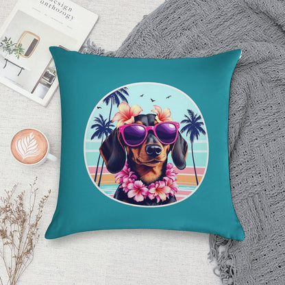 Hawaiian Dachshund Dog Retro Summer Vibes Soft Multiple Sizes Throw Pillow