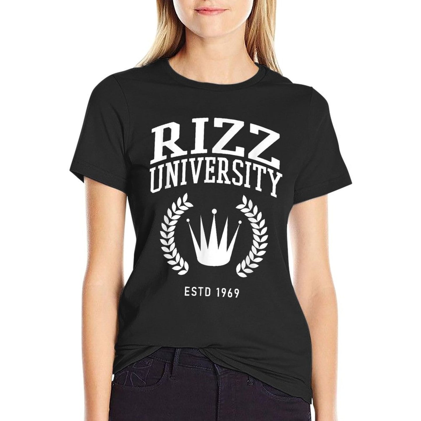 Rizz University Funny Meme Rizzler W Rizz God  Ribbed Collar T-Shirt