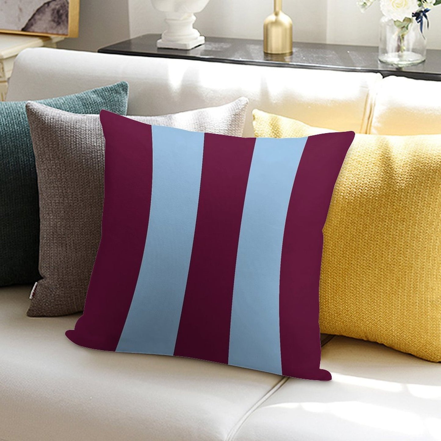 Aston Villa Retro 2000 Claret And Blue Home Striped Soft Shrink-Resistant Throw Pillow