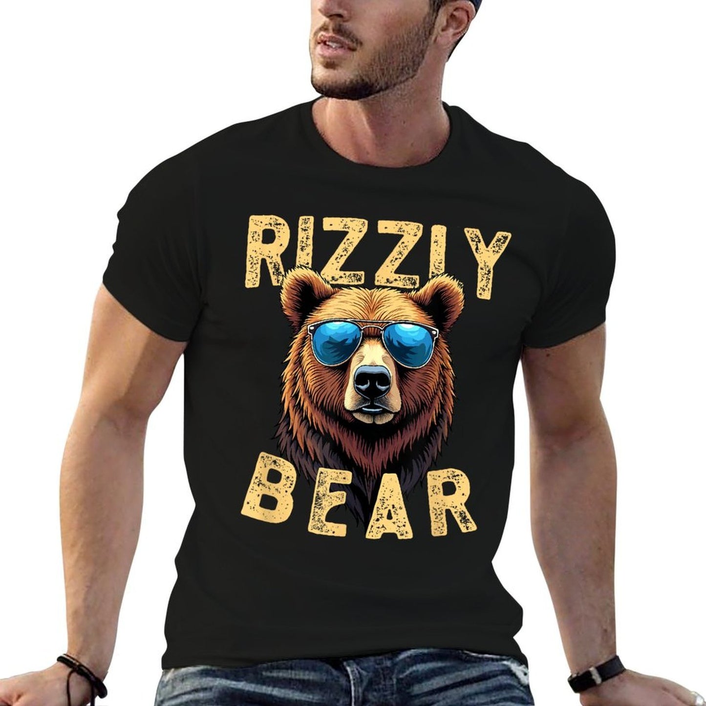 Rizzly Bear Cool Grizzly Bear Wearing Sunglasses Funny Meme  Easy-care T-Shirt