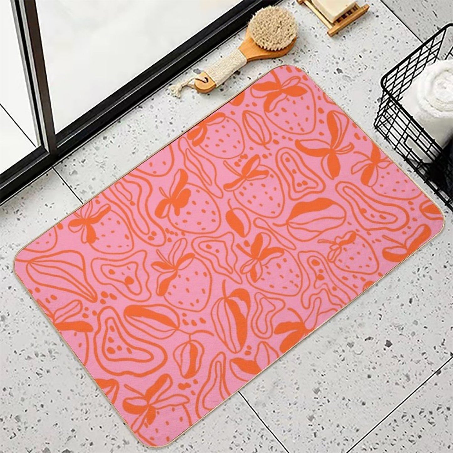 Pink Strawberries  Absorbent Bath Mat