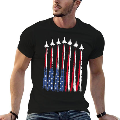 Patriotic Red White Blue USA Fighter Jets 4th of July  Cotton T-Shirt