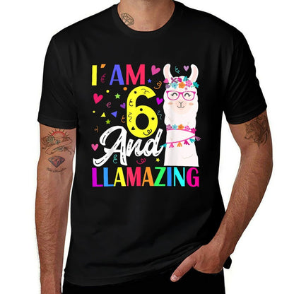 I Am 6 Years Old And Llamazing Llama 6th Birthday  Wrinkle-resistant T-Shirt