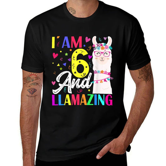 I Am 6 Years Old And Llamazing Llama 6th Birthday  Wrinkle-resistant T-Shirt