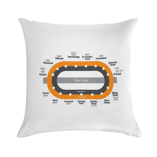 Glasgow Scotland Tube Metro Subway Train Map Soft Hidden Zipper Throw Pillow