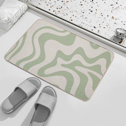 Liquid Swirl Contemporary Abstract Pattern in Sage Green And Beige  Odorless Bath Mat